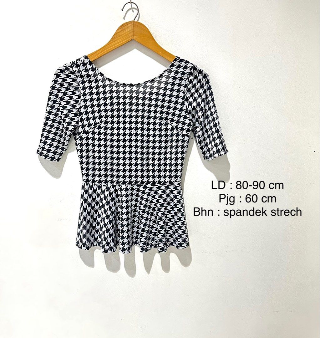 New! Peplum houndstooth / atasan wanita, Fesyen Wanita, Pakaian Wanita,  Atasan di Carousell