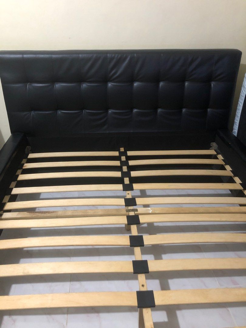 Our Home Queen Bed Frame Black Leather, Furniture & Home Living