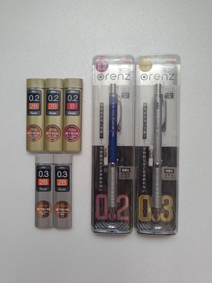 PENTEL Orenz 0.2mm/0.3mm Mechanical Pencil + Lead (Sets of 7), Hobbies