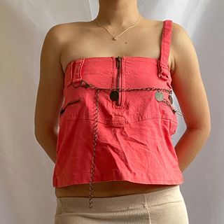 Pink buckle one shoulder top