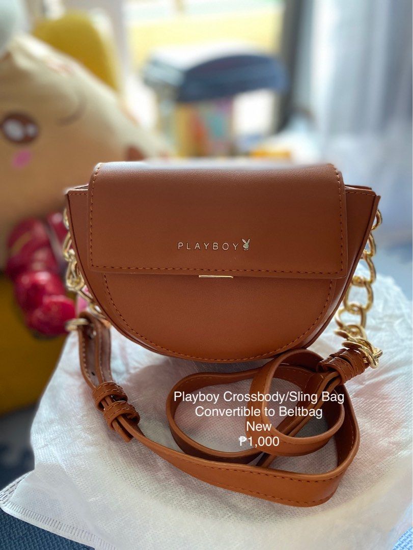 Playboy Cross/Sling/Belt Bag (Category: Cross-body Bags) located in Pasig City. Submitted by glamomma (Listing ID 1236475369, Image 1). Description: Gold Chain Sling Convertible to Belt Bag Very nice in actual.