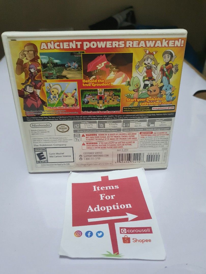 Pokemon Omega Ruby (Nintendo 3DS, Usa) (Category: Nintendo) located in Quezon City. Submitted by itemsforadoption (Listing ID 1236540428, Image 2). Description: Rfs: Its 2023! Happy New Year! Hoping you have a good year ahead of you! If you have questions feel free to send a message. Though I'll most likely be able to reply from 10am to 8pm. Please be patient and understanding. Decluttering games and items that I've picked up or for friends and f