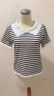 Polo Korea Knit Rajut Kerah Stripe Top IMPORT