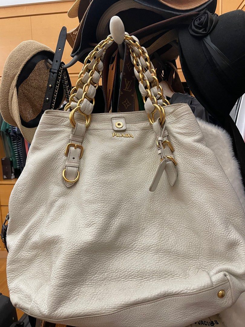 White and sales gold prada bag