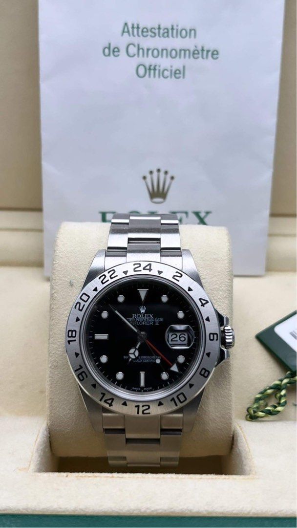 Rolex 2006 Explorer 2 black dial (Category: Luxury Watches) located in Pasig City. Submitted by Watchaholics (Listing ID 1236441154, Image 1). Description: Rolex 2006 Explorer 2 black dial -year model 2006 -40mm -9/10 condition -complete full set For 480k You may DM or contact @ 09615077138 Thanks admin😉.