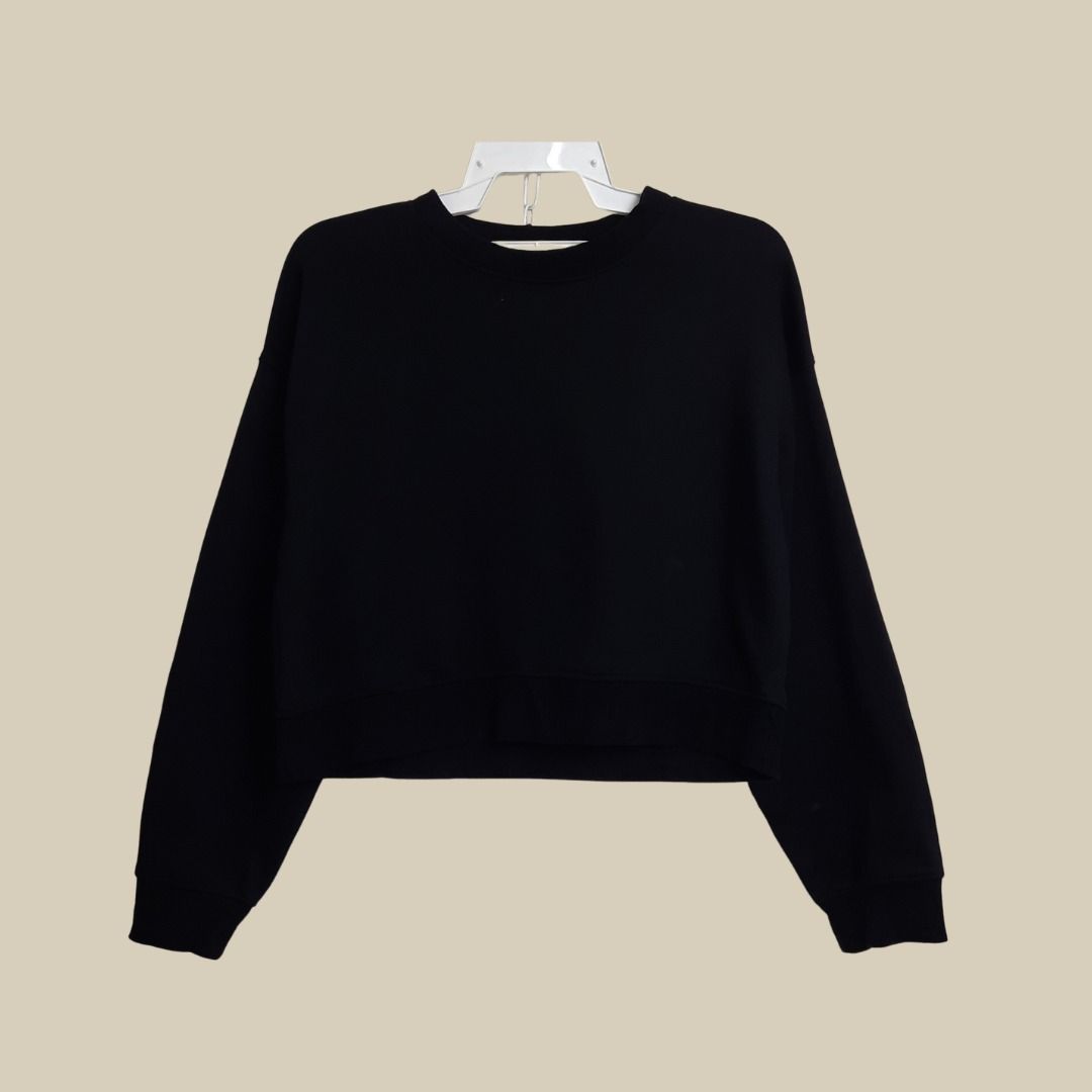 L) Black Sweatshirts Crop Top Ladies Long Sleeve Loose Baggy, Women's  Fashion, Tops, Longsleeves on Carousell