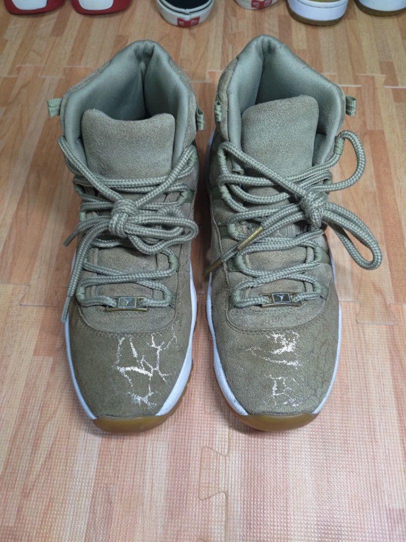 Jordan 11 olive lux on feet top