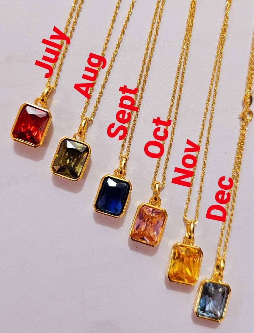 Set Necklace with birthstone pendant (Category: Necklaces) located in Las Pinas. Submitted by darcee21 (Listing ID 1236582623, Image 3). Description: 18K Gold Pawnable 18” Rope Chain and Birthstone Pendant Choose from January-Decemeber.