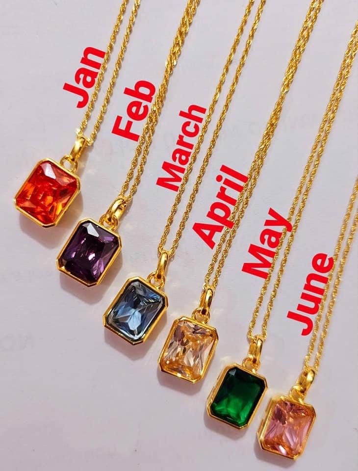 Set Necklace with birthstone pendant (Category: Necklaces) located in Las Pinas. Submitted by darcee21 (Listing ID 1236582623, Image 2). Description: 18K Gold Pawnable 18” Rope Chain and Birthstone Pendant Choose from January-Decemeber.