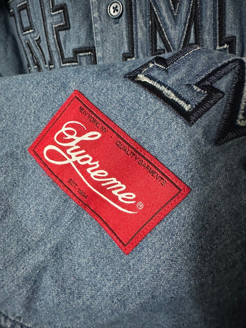 Very rare SS14 Supreme Baseball denim flannel S/S shirt size L
