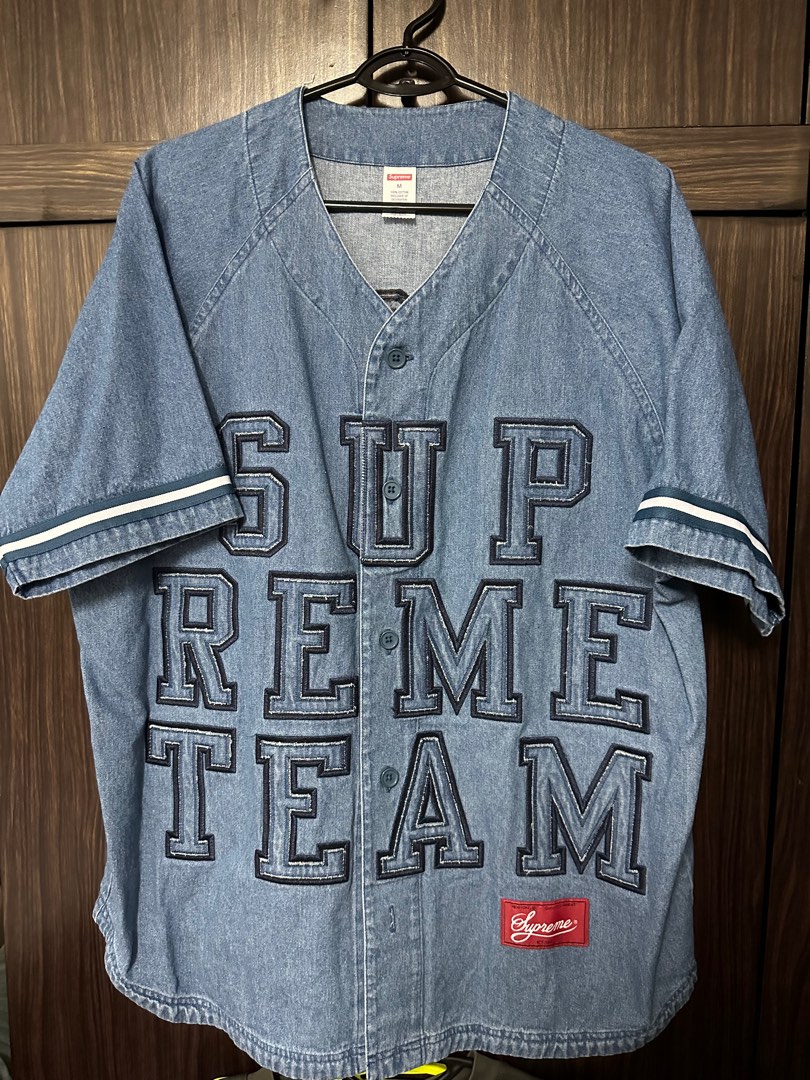 Supreme x LV Denim Shirt Baseball Jersey type, Men's Fashion, Tops & Sets,  Tshirts & Polo Shirts on Carousell
