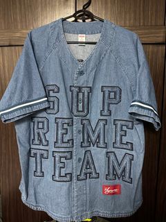 SS21 Supreme Patches Denim Baseball Jersey. This - Depop