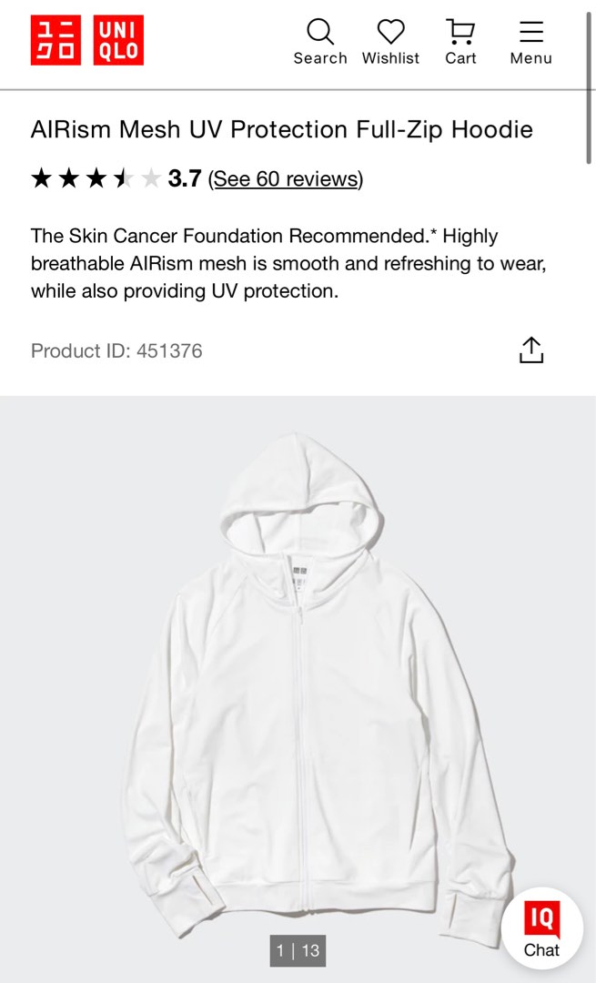 Uniqlo Airism UV Protection Full Mesh Hoodie White