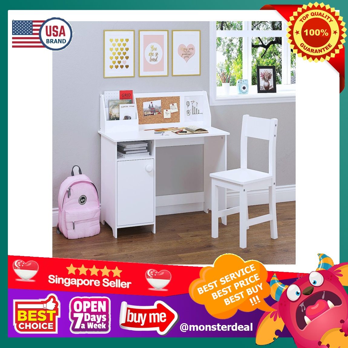  UTEX Kids Study Desk with Chair, Wooden Children School Study  Table with Hutch and Chair for 3-8 Years Old, Student's Study Computer  Workstation & Writing Table for Home School Use 