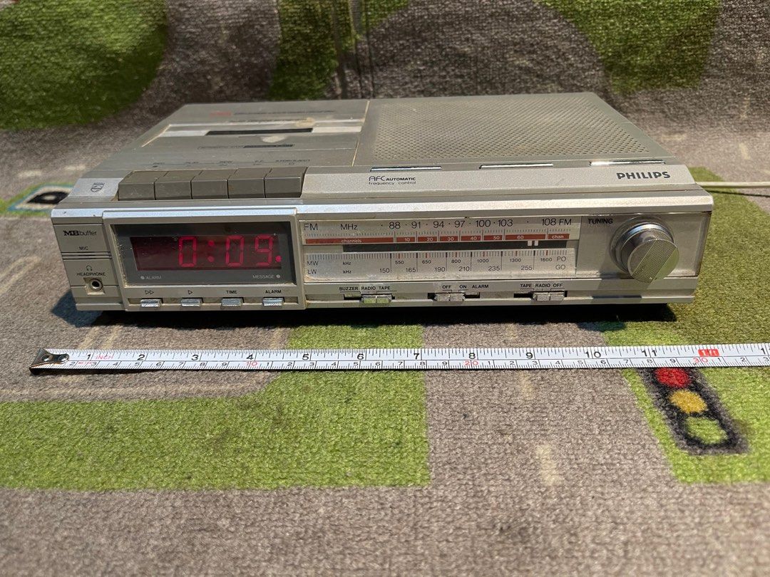 Vintage Philips clock Radio Cassette Made in Hong Kong 220v big size