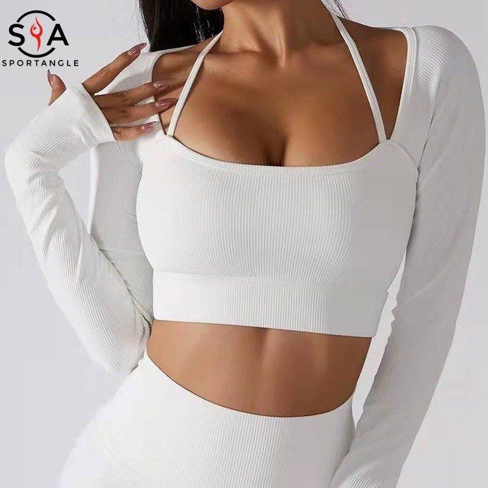 white yoga long sleeve padded top Women s Fashion Tops