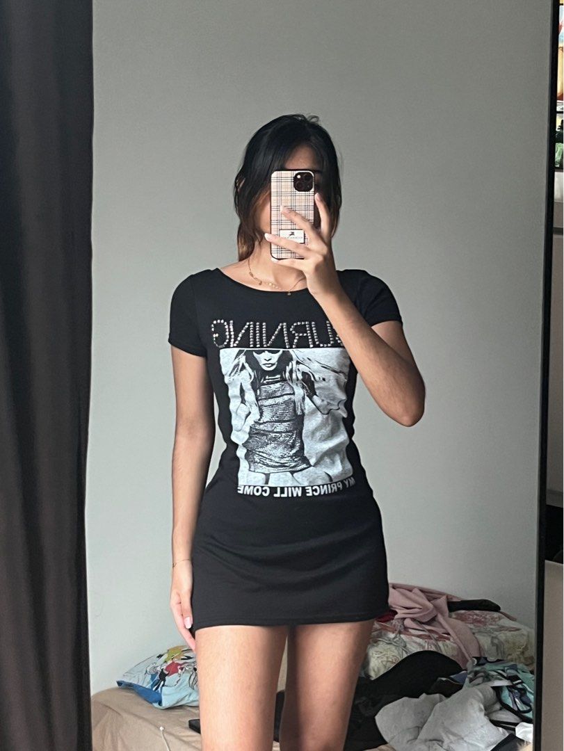 Y2K tshirt dress with diamonds rhinestone retro vintage gothic