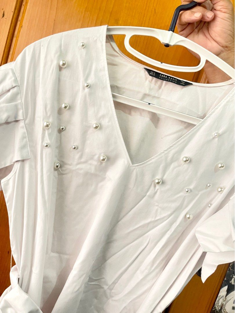 Zara White Dress with pearls on Carousell