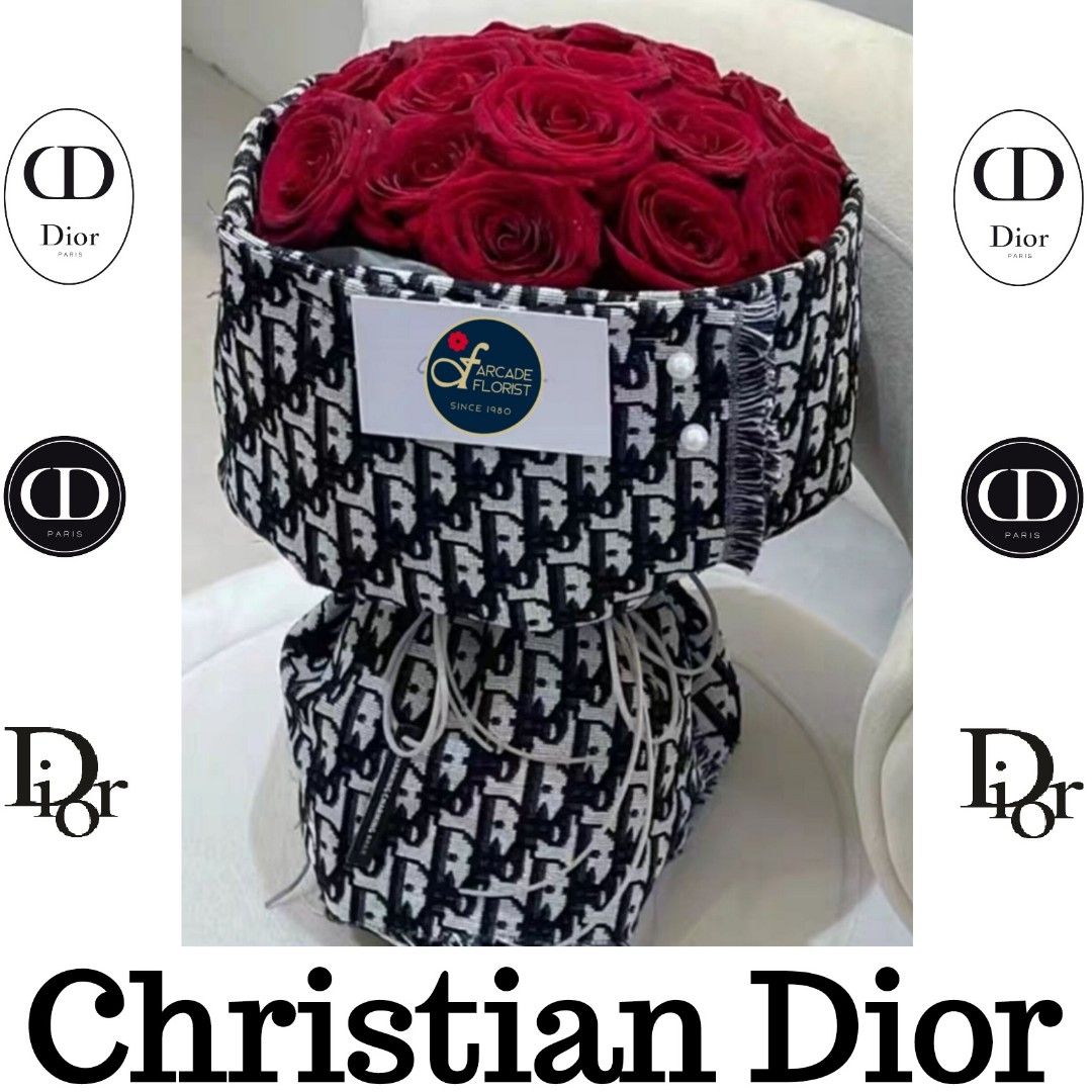 💞20 Stalks Fresh-Cut Roses🌹with a DIOR design fabric wrapper +  Christian Dior logo wrap-around (Fresh Flower Bouquet) | Rose Flower |  Flower