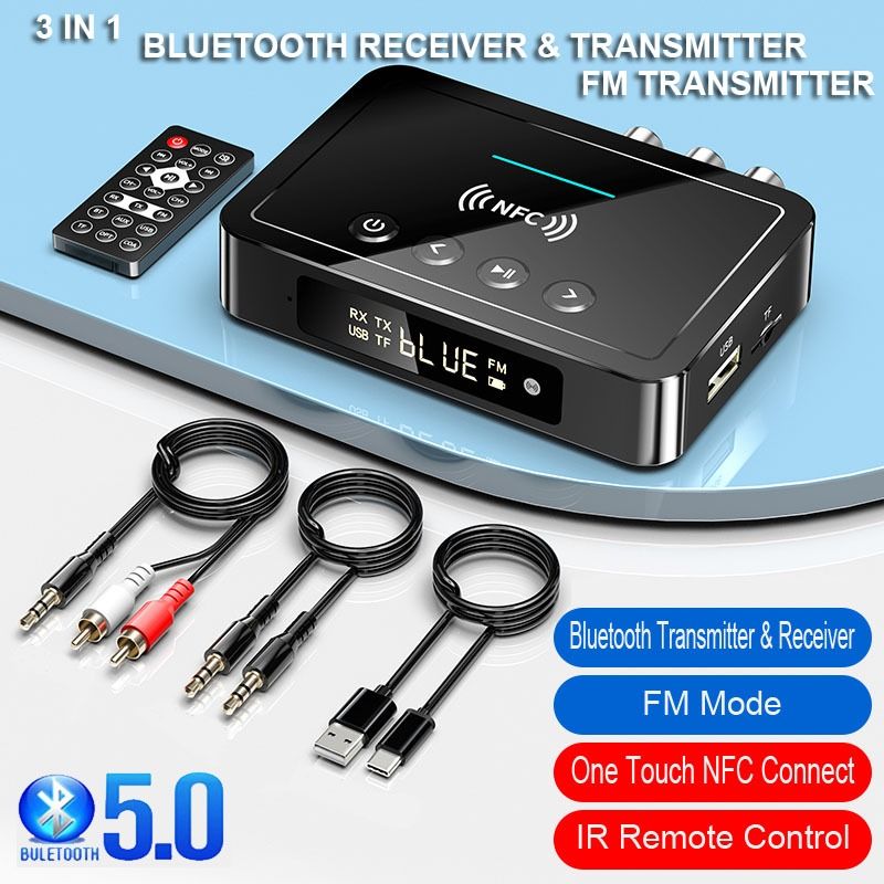 3 In 1 Multifunction NFC 5.0 Bluetooth Audio Transmitter Receiver FM  Transmit Built-In Battery, Audio, Other Audio Equipment on Carousell