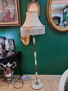 Antique Brass and Onyx  Floor Lamp with Period Shade