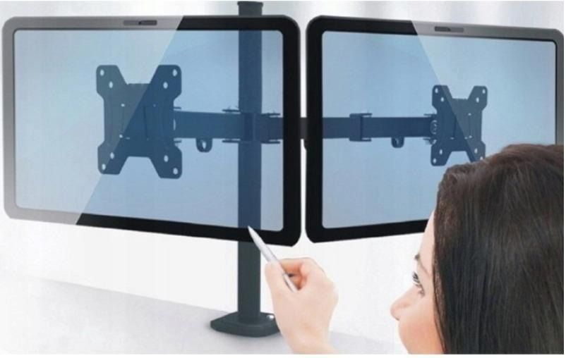 BONTEC Dual Monitor Stand For 13-27 Inch Screens | Height Adjustable Monitor Arm With VESA 75/100 | Desk Space Saver