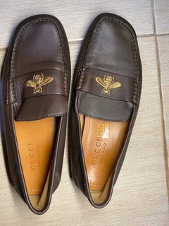 Authentic Gucci Men’s Bee Brown Driver Leather Loafers for sale