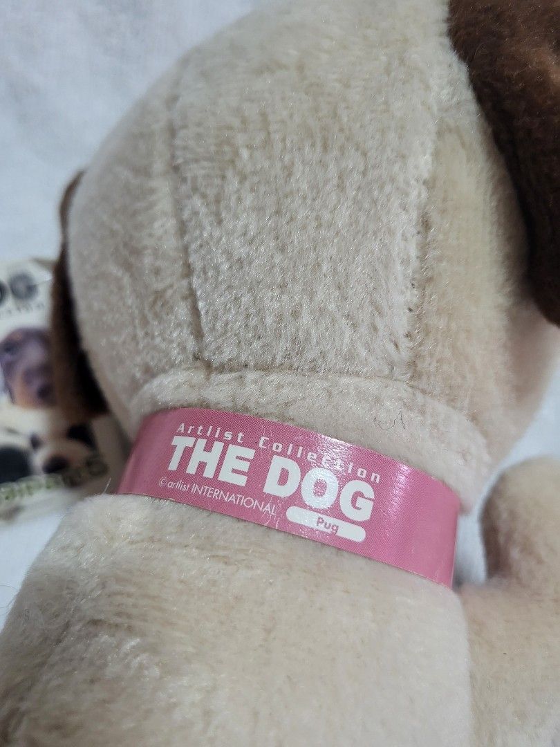 THE DOG Artlist Collection PUG Plush Big Head Toy Pink Collar