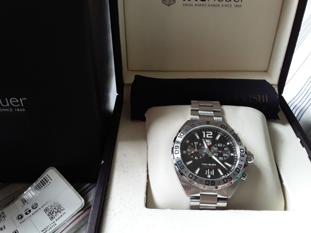 Authentic Tag Heuer F1 (Category: Luxury Watches) located in Malabon City. Submitted by mach11 (Listing ID 1240480891, Image 1). Description: Tag Heuer F1 Chrono quartz 41mm With Alarm Stainless steel bracelet With box.