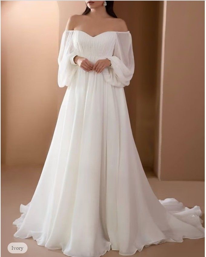 Beach Vintage Wedding Dress A Line off shoulder Long Sleeve