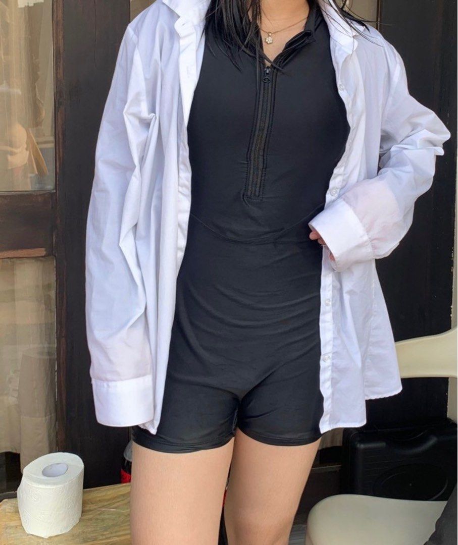 V-Neck Long Sleeve One-Piece Swimsuit for Women