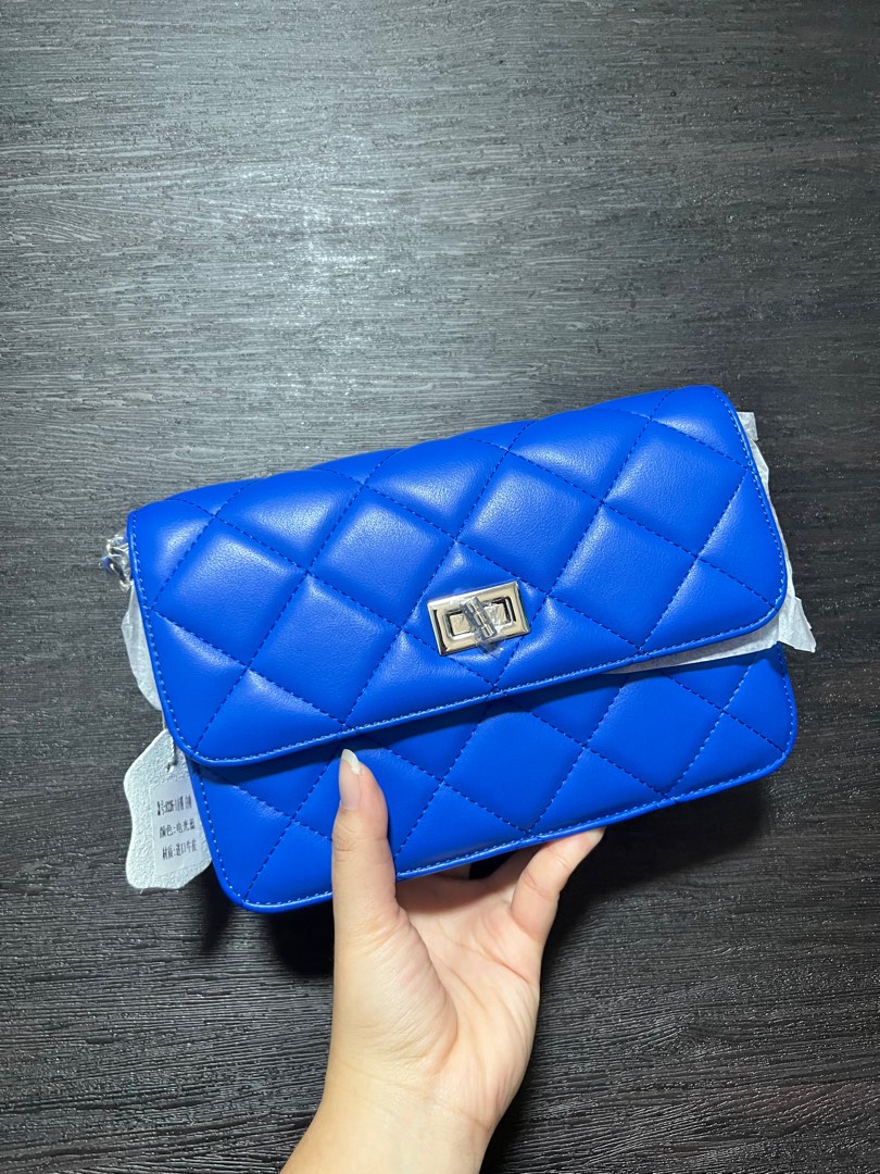 Blue quilted cross body bag, Women's Fashion, Bags & Wallets, Cross