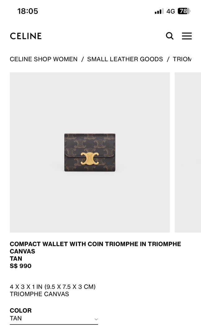 CELINE Triomphe Canvas COMPACT WALLET WITH COIN TRIOMPHE IN TRIOMPHE CANVAS  in 2023
