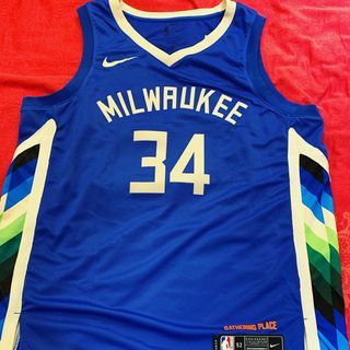 Buy the NWT Mens Blue NBA Milwaukee Bucks Giannis Antetokounmpo #34 Jersey  Size 52