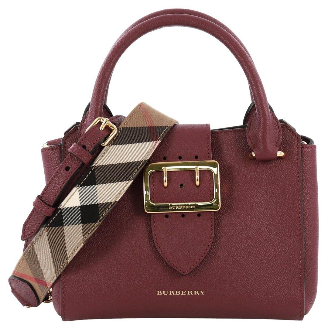Burberry Authentic Outlet Buckle Tote Maroon Bag