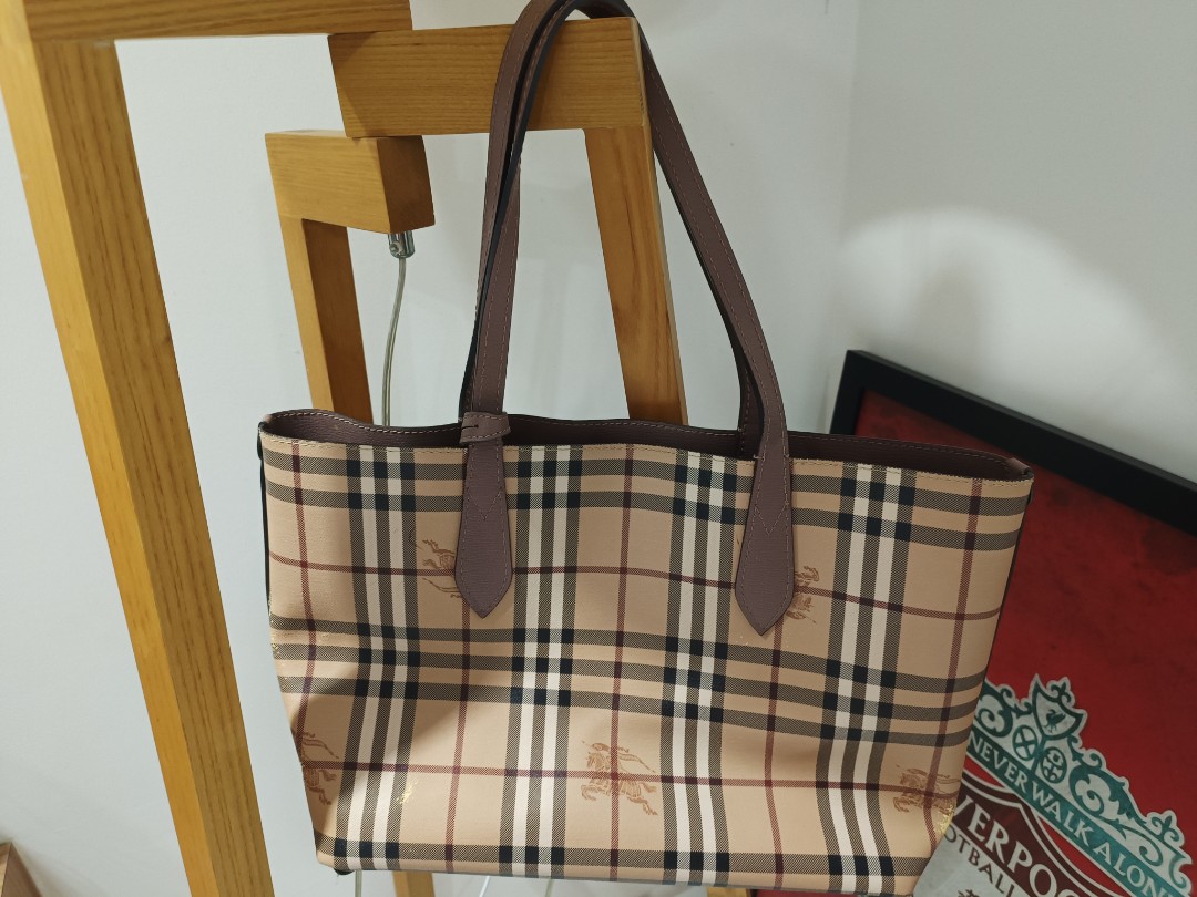 Burberry Check Canvas Reversible Tote - Red Totes, Handbags