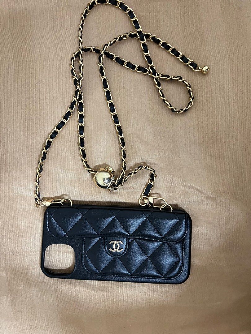 CHANEL Wrist band/Chain Leather Card Holder Case for iPhone 15 14