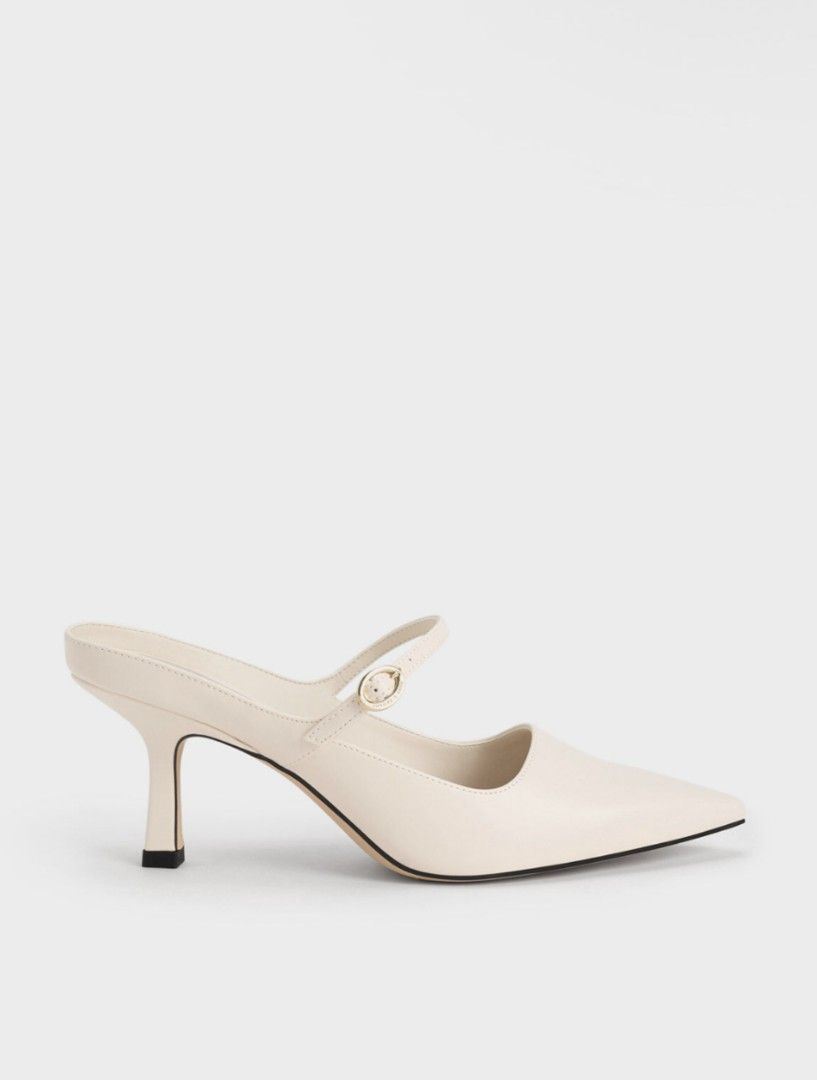 Charles Keith Mary Jane Heeled Mules White Chalk Women s