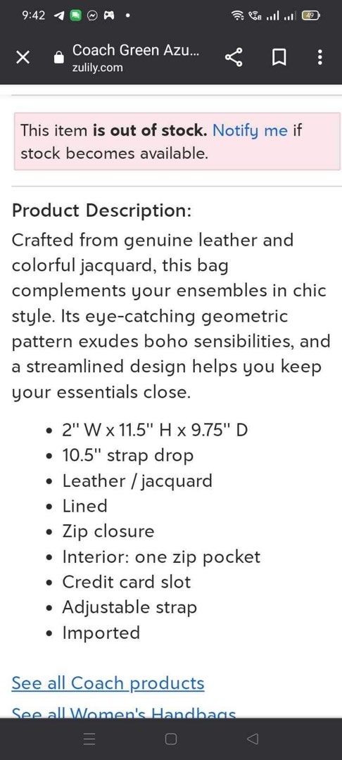 Zulily on sale coach bags