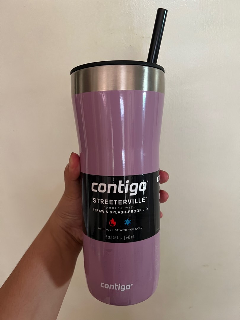 Contigo Streeterville Stainless Steel Tumbler with Plastic Straw and  Splash-Proof Lid, Pink, 32 fl. oz