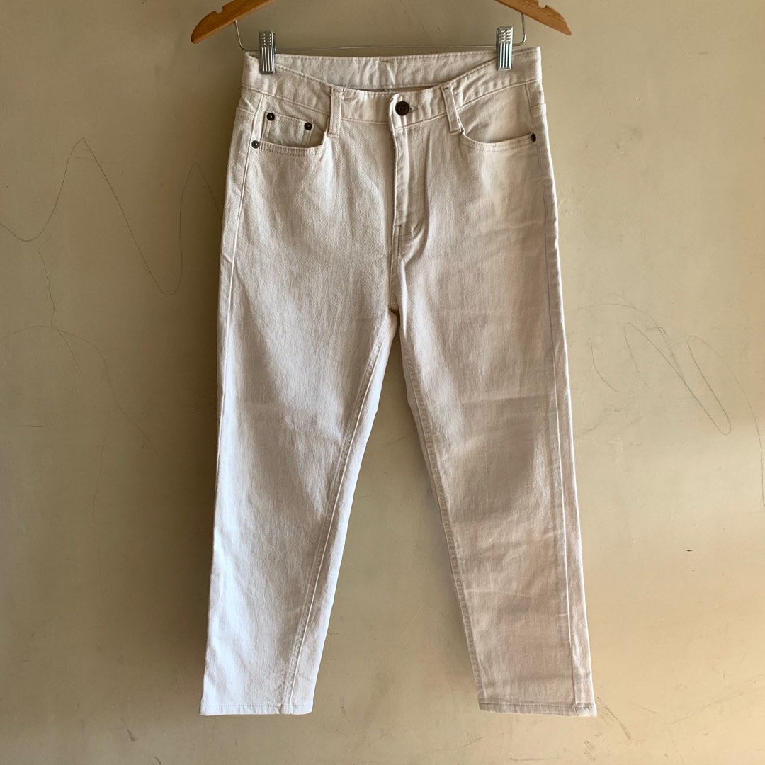 Cream Mom Jeans, Women's Fashion, Bottoms, Jeans on Carousell