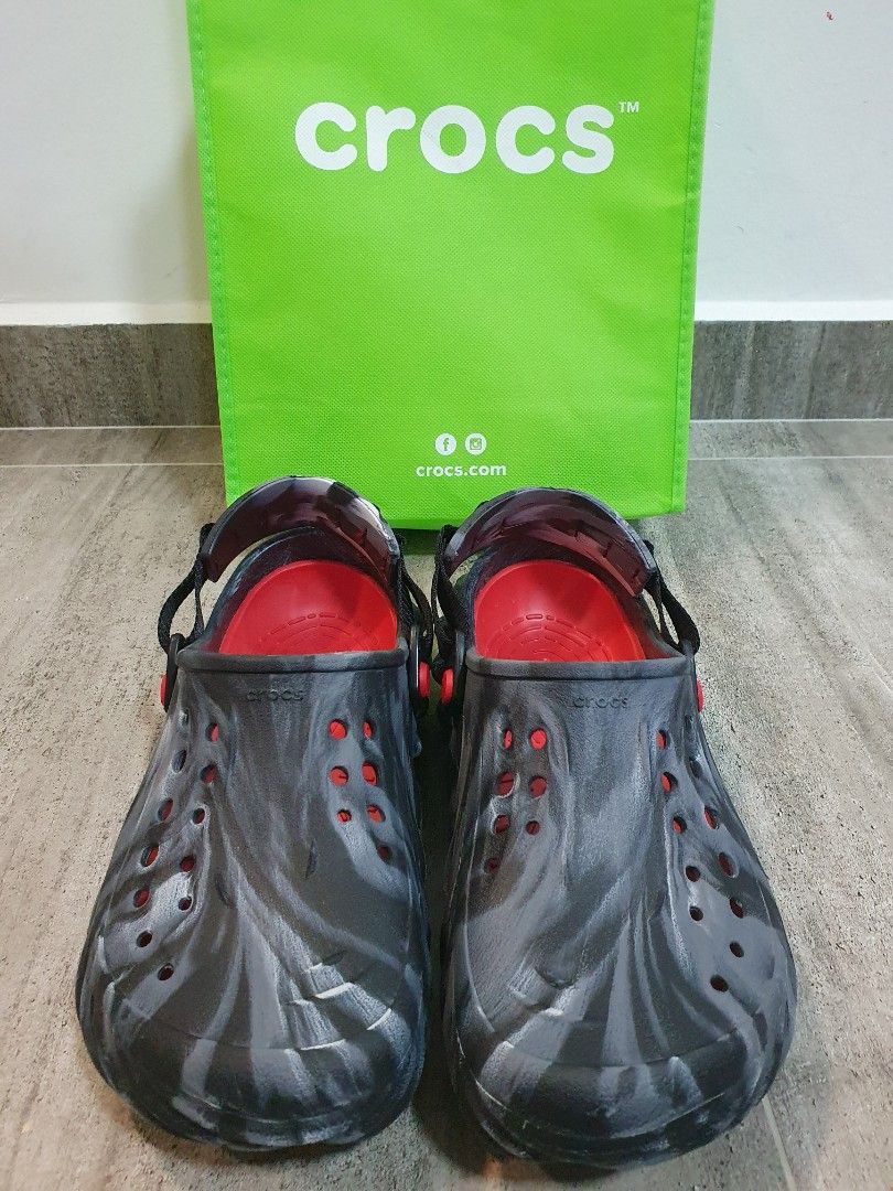 red black and green crocs