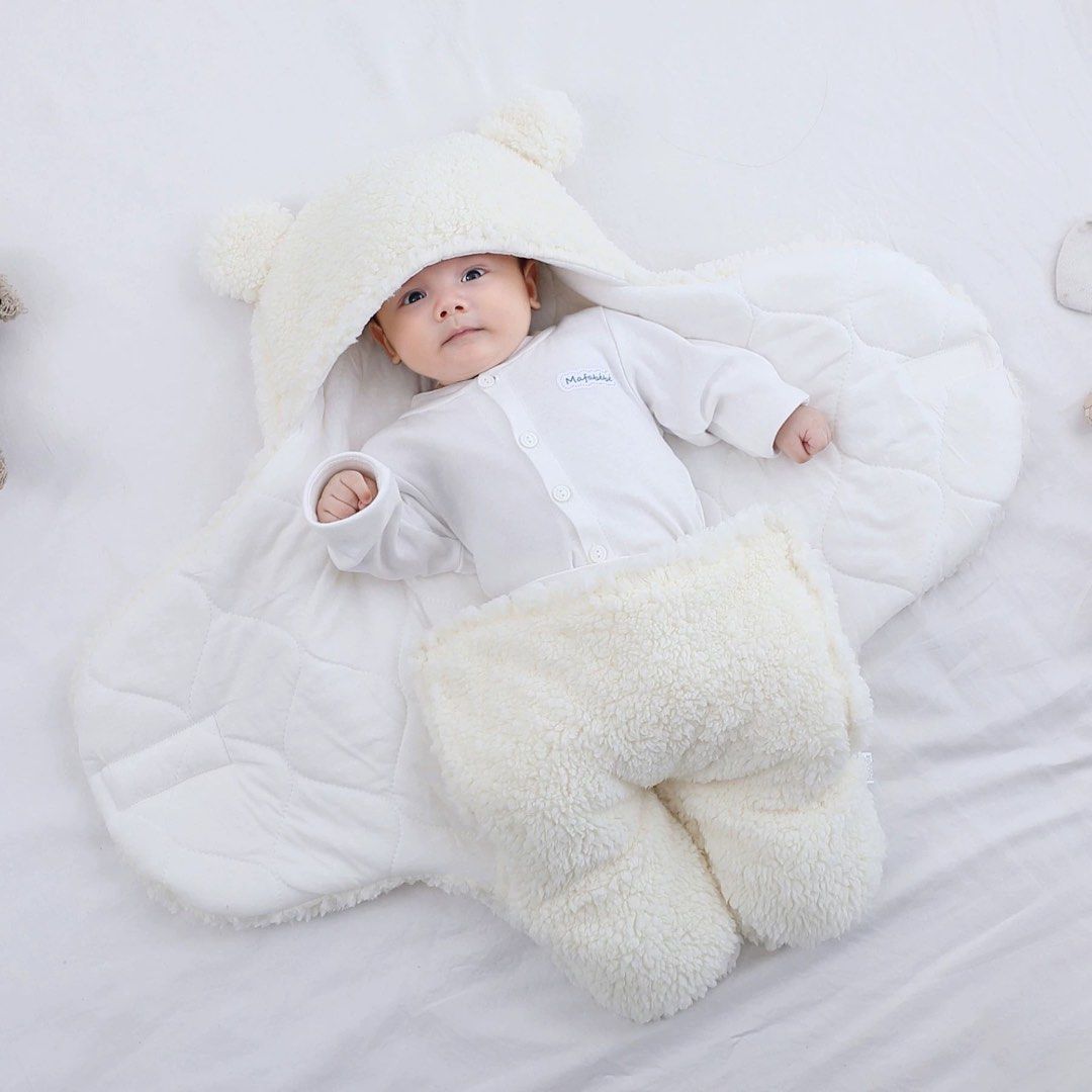Cute baby bear padded quilt swaddle blanket jacket