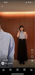 Ear 不對稱設計寬百摺裙（黑）