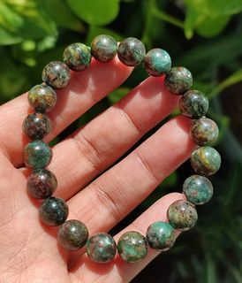 Emerald Garden Bead Bracelet, All Natural Stone Beads 10mm