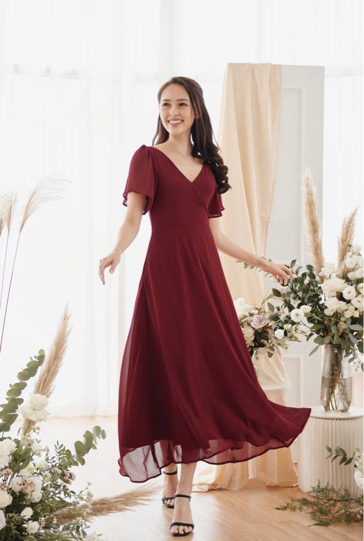 Feeling Butterflies Burgundy Bridesmaid dress Women s Fashion