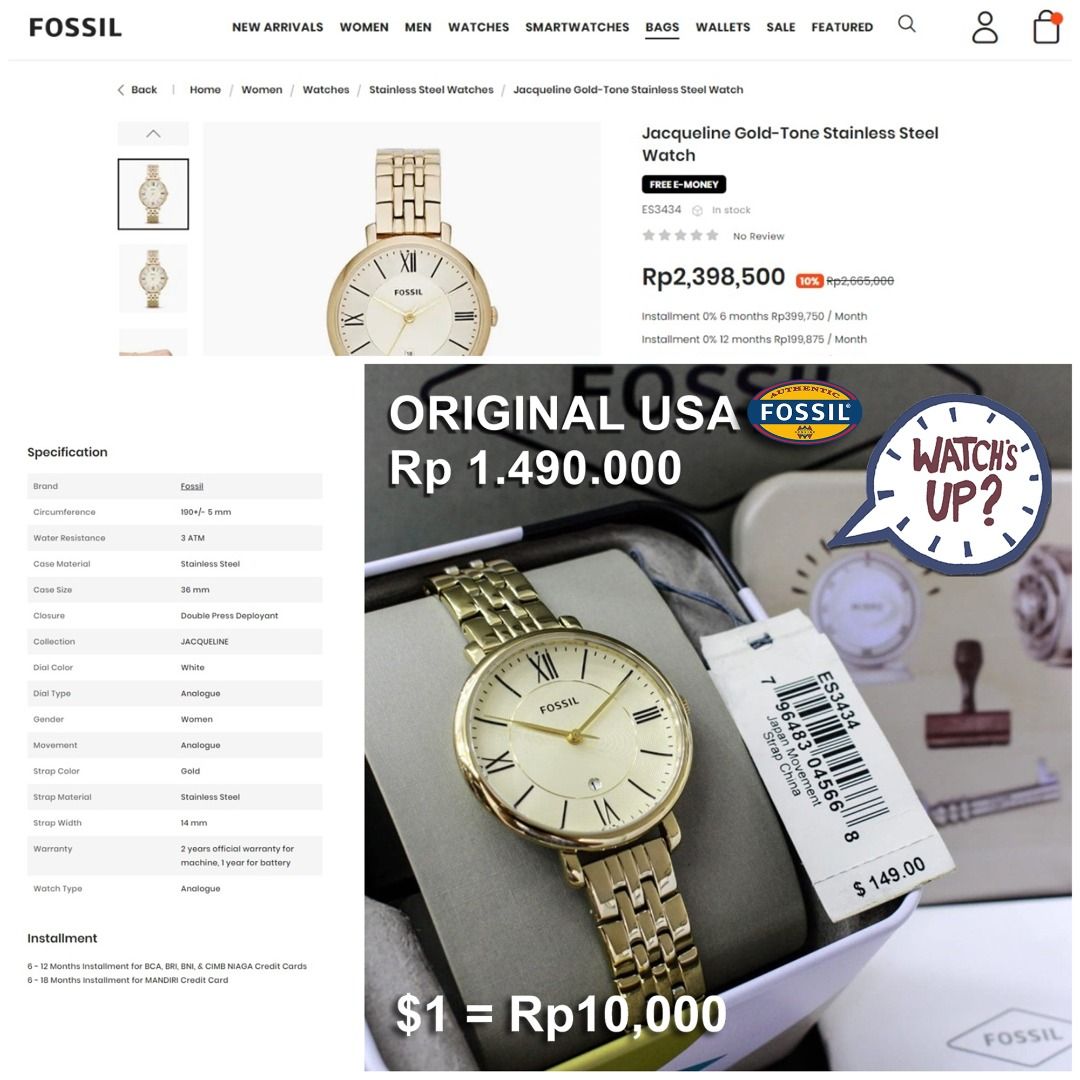 FOSSIL ES3434 ORIGINAL USA Fesyen Wanita Jam Tangan di Carousell
