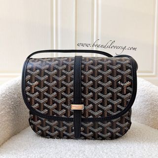 Goyard Black Chevron Print Belvedere MM Messenger Bag with SHW