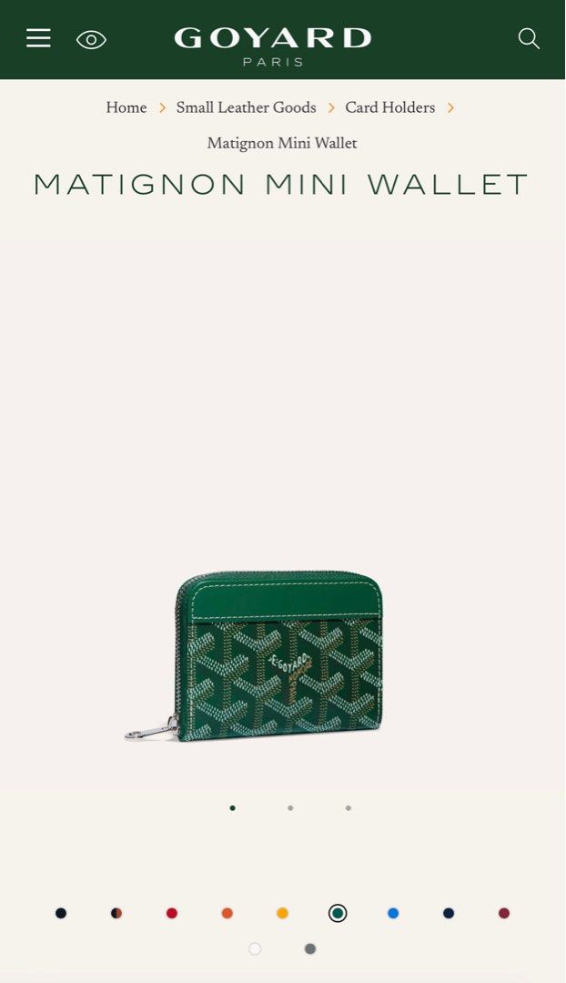 Goyard Matignon Mini Wallet, Green