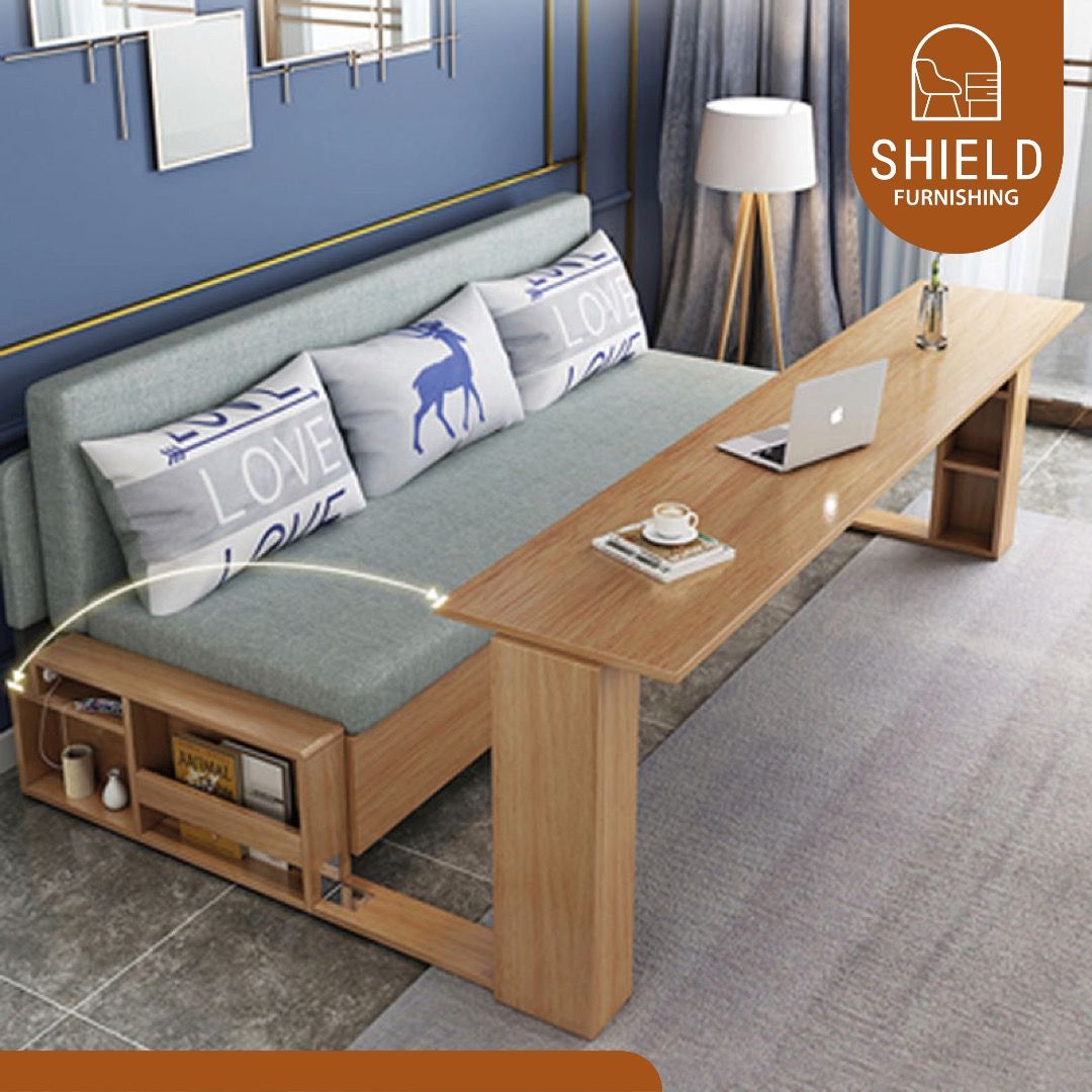 Haruki Japanese Style Wooden MultiFunctional Foldable Sofa Bed with